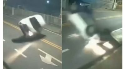 homem capota carro e segue viagem